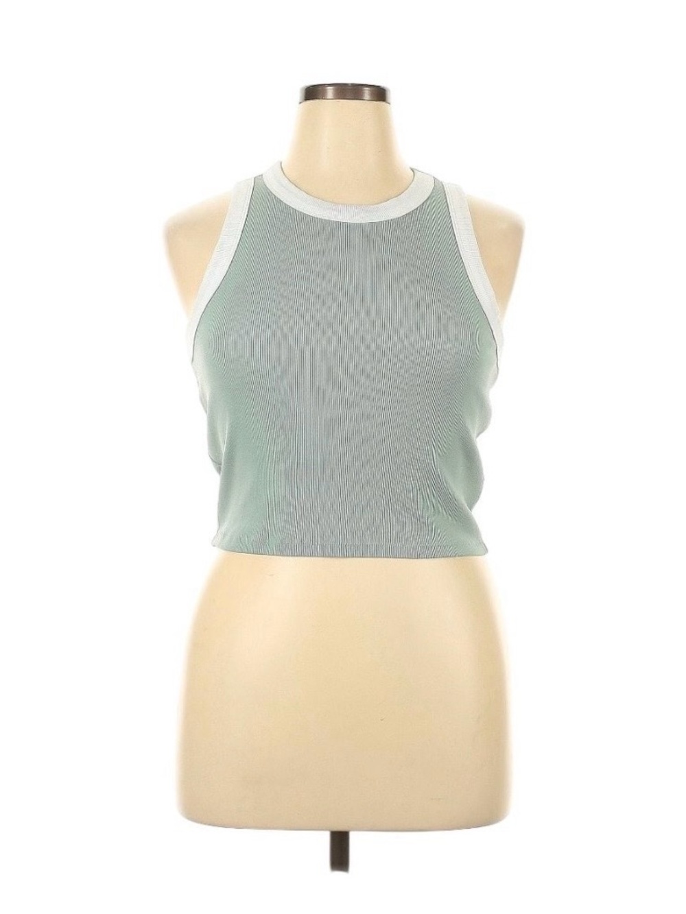 Madewell Mint Ribbed Cropped Tank with White Trim